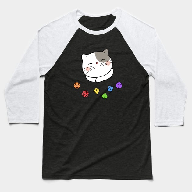 Colorful Dice with Cute Cat Baseball T-Shirt by pixeptional